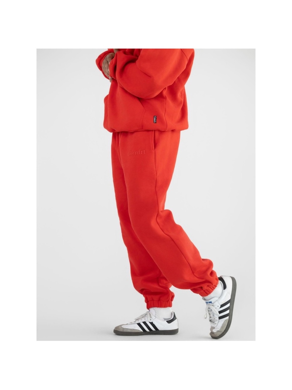Comfrt Red Jogger Sweatpants Mens Tonal Logo Streetwear Bright Medium